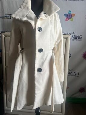 Ivory Fit-and-Flare Button Front Coat